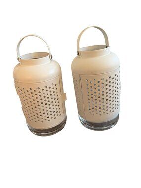 IKEA Adelhet Metal Cylindrical Lanterns Set of 2 White Decorative Candle Holders